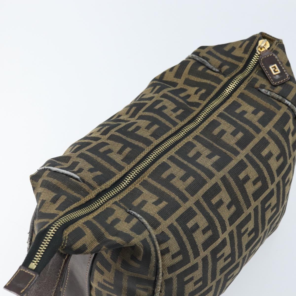 FENDI Zucca Canvas Vanity Hand Bag Black Brown gold Auth fm5114