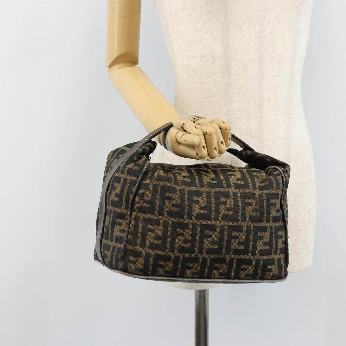 FENDI Zucca Canvas Vanity Hand Bag Black Brown gold Auth fm5114