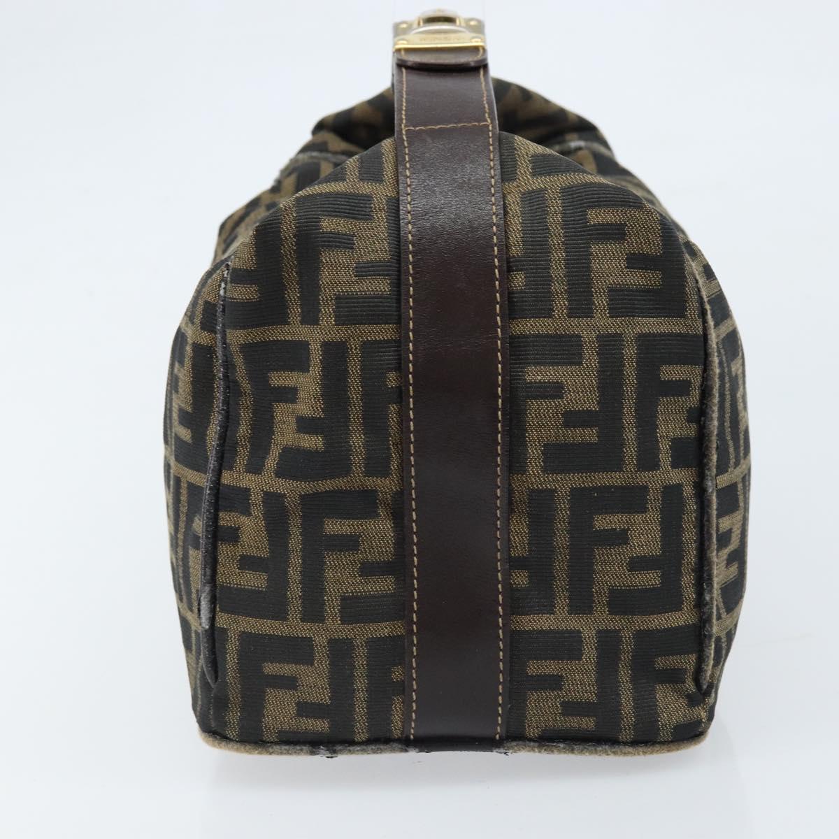 FENDI Zucca Canvas Vanity Hand Bag Black Brown gold Auth fm5114