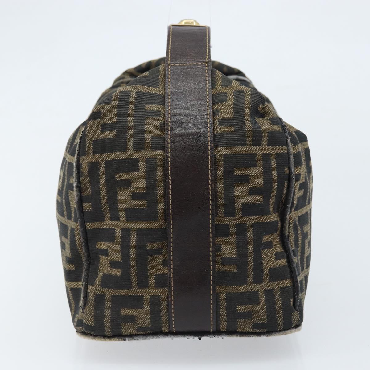 FENDI Zucca Canvas Vanity Hand Bag Black Brown gold Auth fm5114