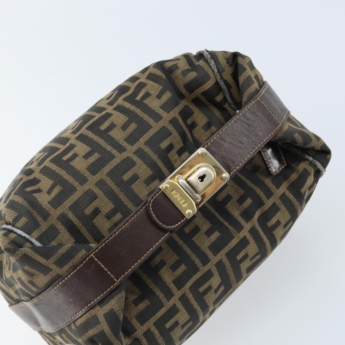 FENDI Zucca Canvas Vanity Hand Bag Black Brown gold Auth fm5114
