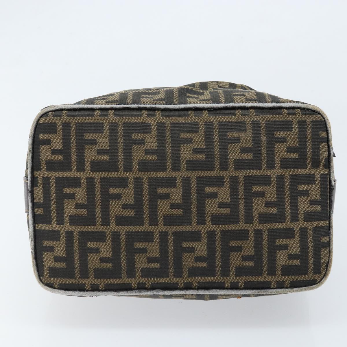 FENDI Zucca Canvas Vanity Hand Bag Black Brown gold Auth fm5114