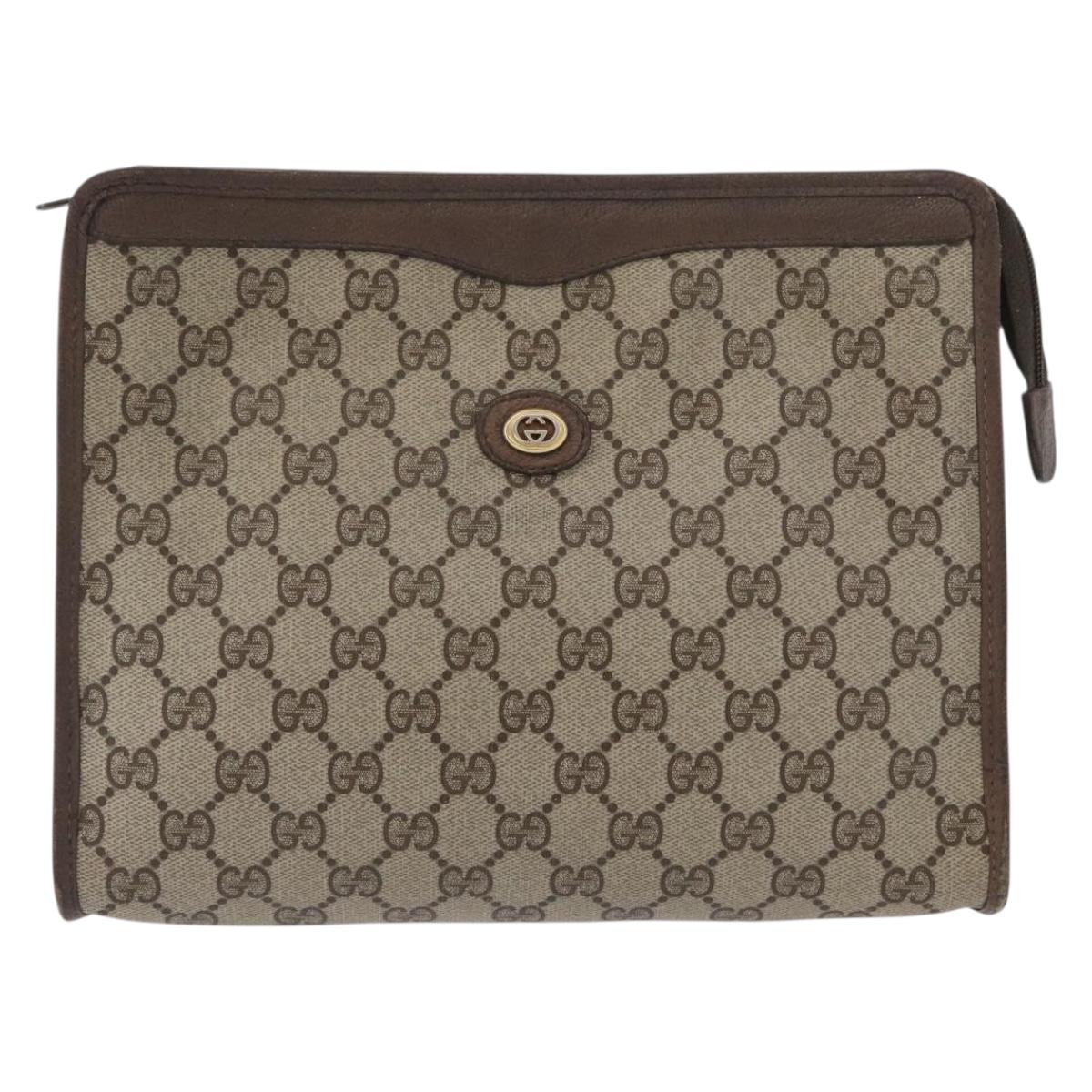 GUCCI GG Supreme Clutch Bag PVC Beige Gold 156 01 061 Auth fm5115