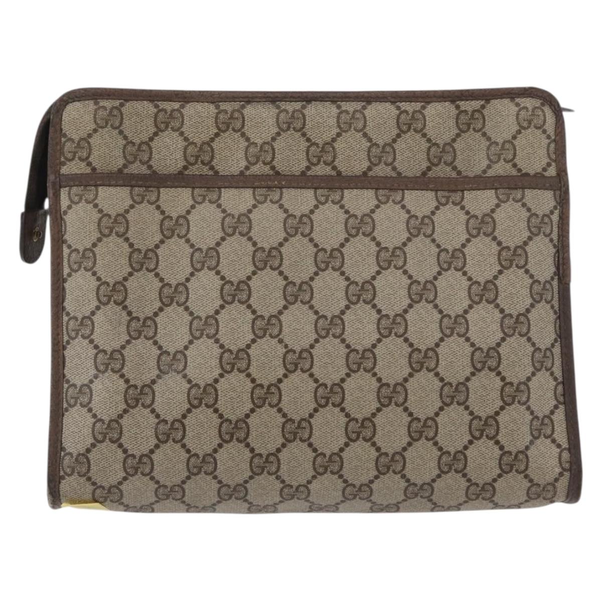 GUCCI GG Supreme Clutch Bag PVC Beige Gold 156 01 061 Auth fm5115