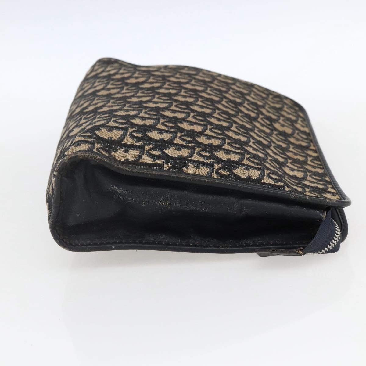 Christian Dior Trotter Canvas Clutch Bag Navy Silver Auth fm5120