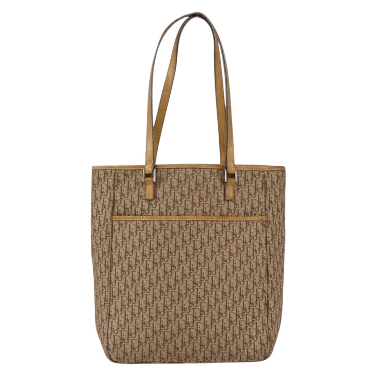 Christian Dior Trotter Canvas Tote Bag Beige Silver Auth fm5121