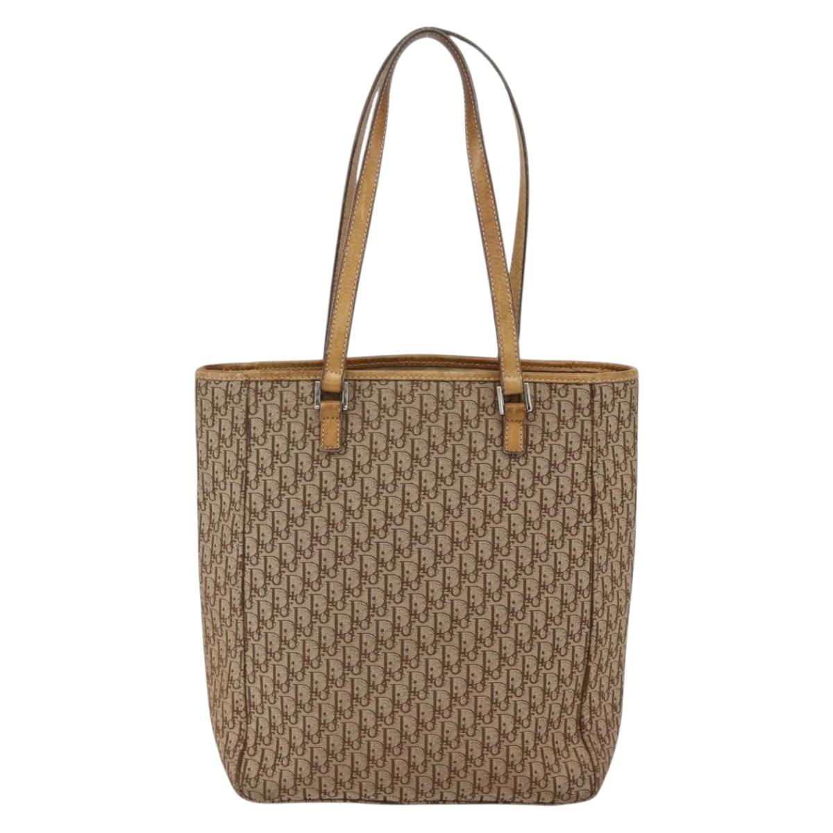Christian Dior Trotter Canvas Tote Bag Beige Silver Auth fm5121