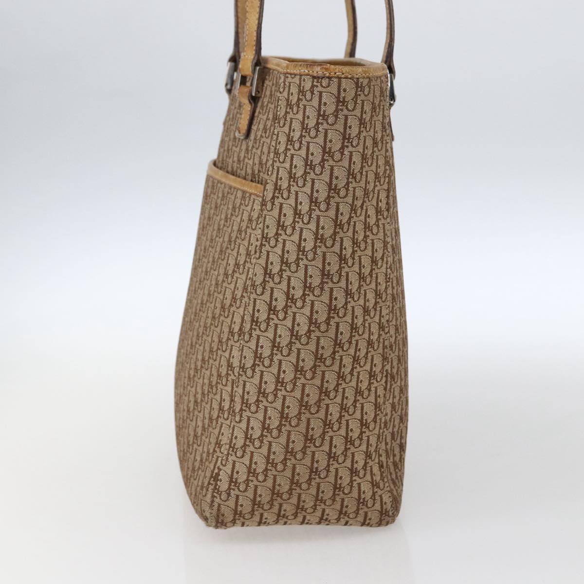 Christian Dior Trotter Canvas Tote Bag Beige Silver Auth fm5121