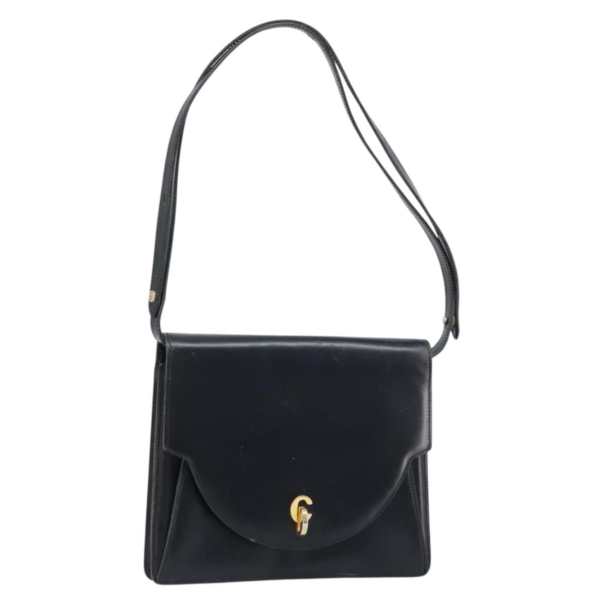 Christian Dior Shoulder Bag Leather Black Gold Auth fm5126