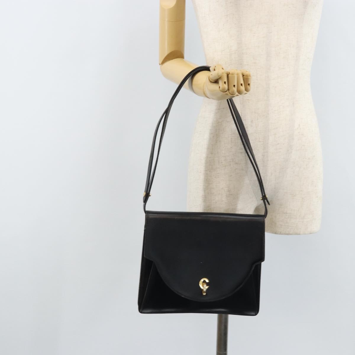 Christian Dior Shoulder Bag Leather Black Gold Auth fm5126