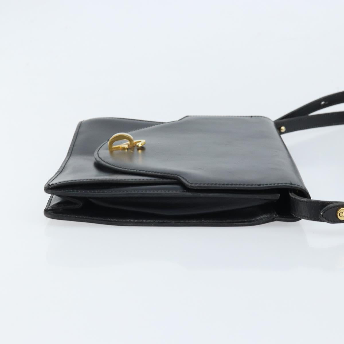 Christian Dior Shoulder Bag Leather Black Gold Auth fm5126