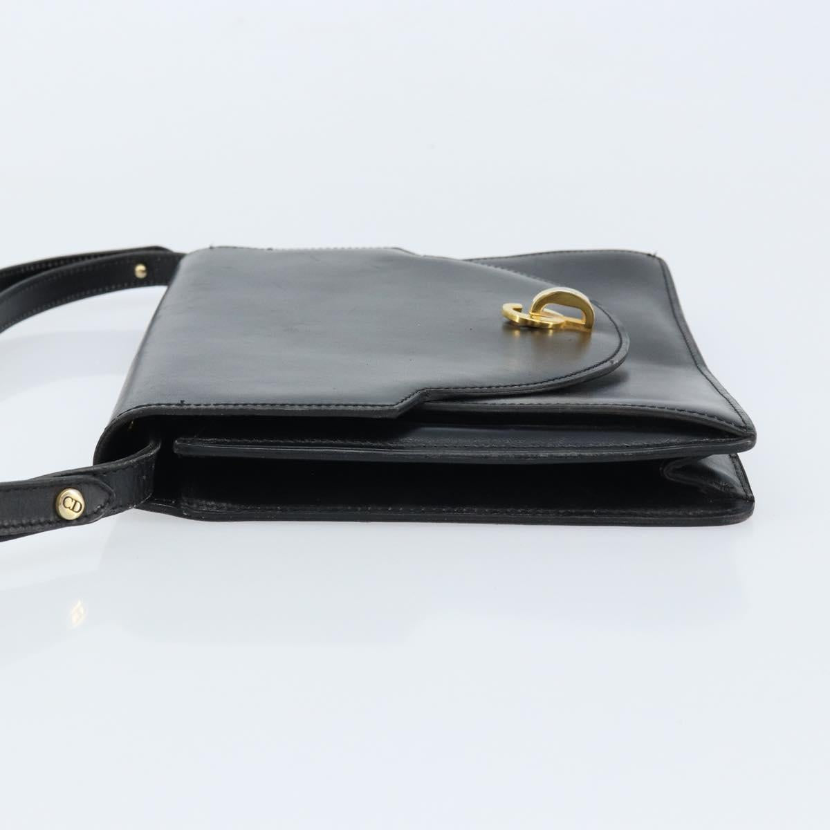Christian Dior Shoulder Bag Leather Black Gold Auth fm5126