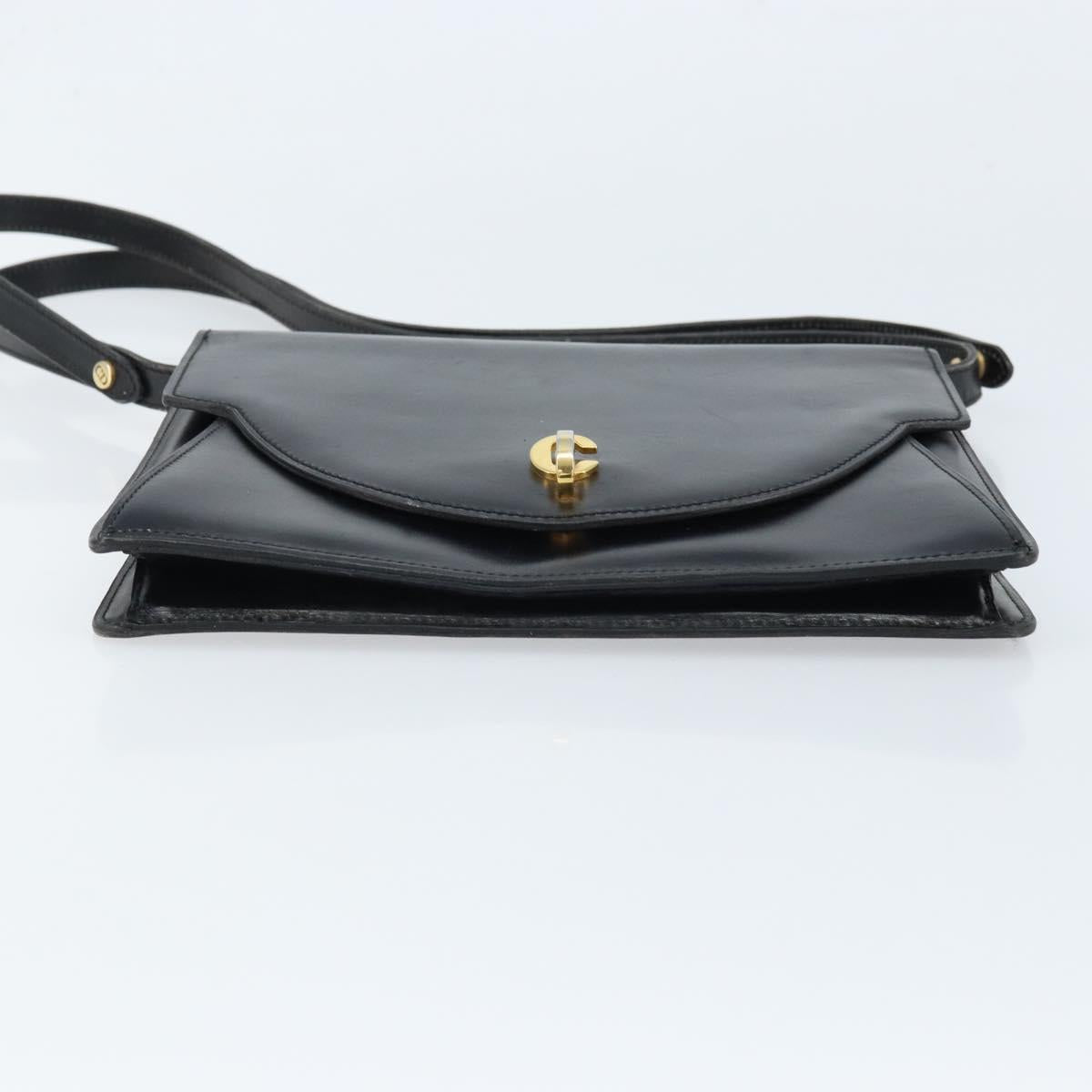 Christian Dior Shoulder Bag Leather Black Gold Auth fm5126