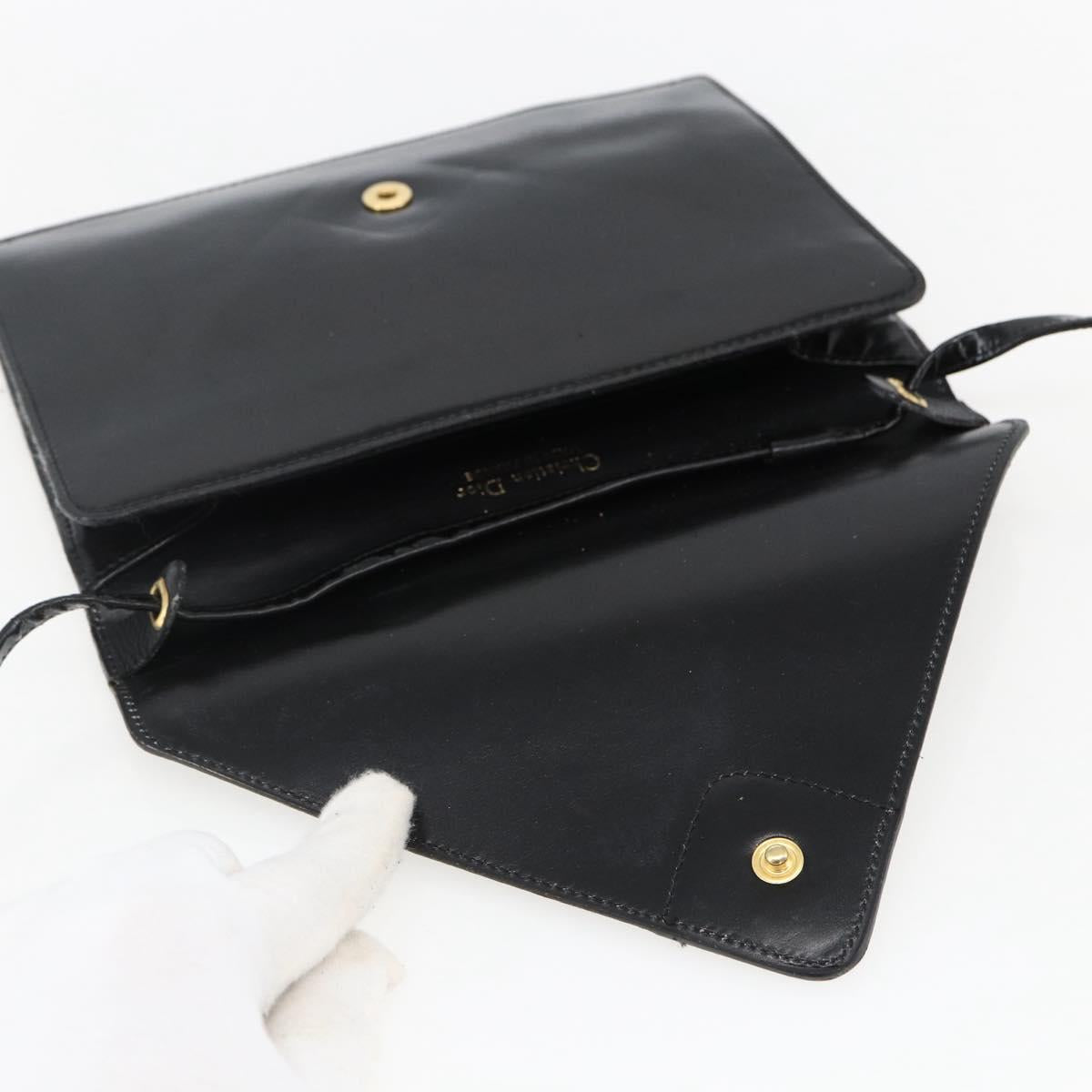 Christian Dior Shoulder Bag Leather Black Gold Auth fm5127