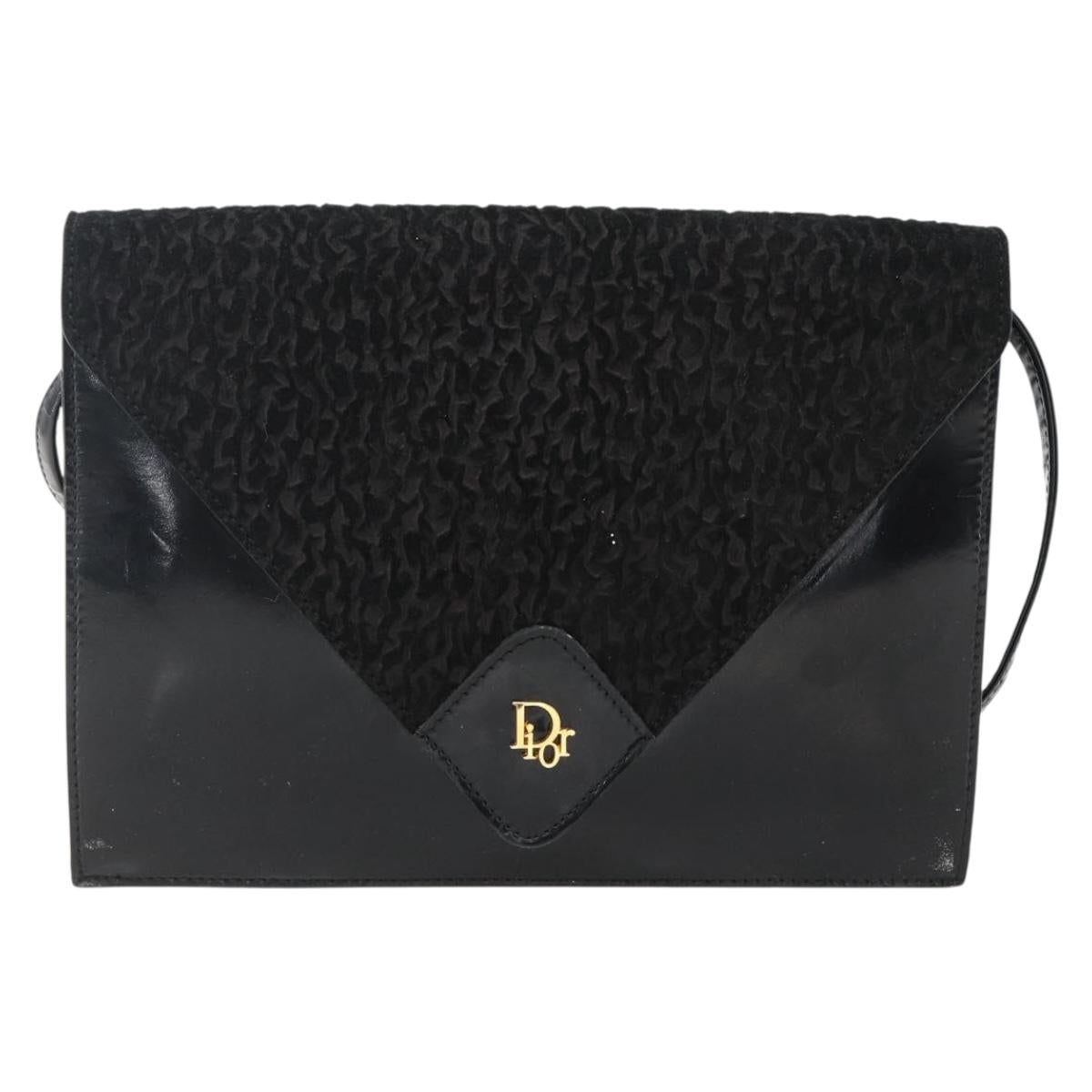 Christian Dior Shoulder Bag Leather Black Gold Auth fm5127