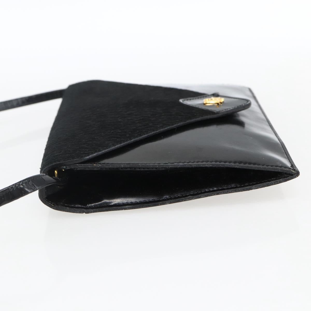 Christian Dior Shoulder Bag Leather Black Gold Auth fm5127