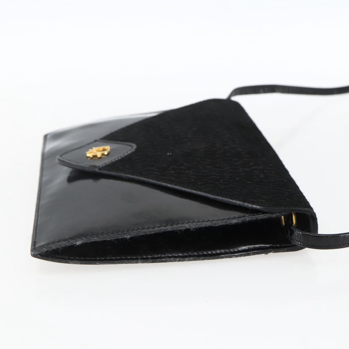 Christian Dior Shoulder Bag Leather Black Gold Auth fm5127