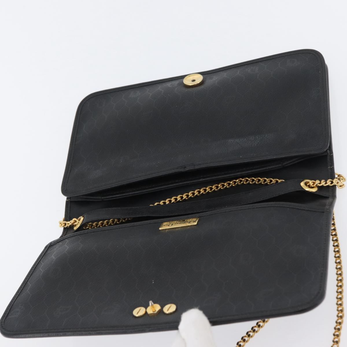 Christian Dior Chain Shoulder Bag Leather Black Gold Auth fm5129