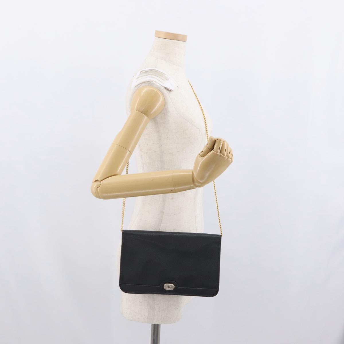 Christian Dior Chain Shoulder Bag Leather Black Gold Auth fm5129