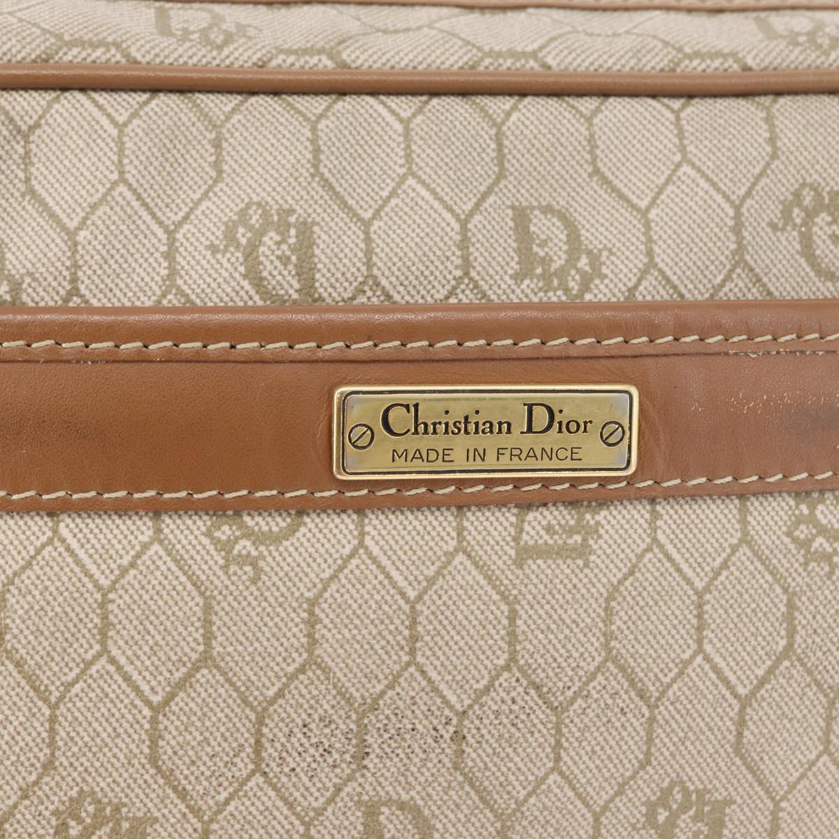 Christian Dior Honeycomb Canvas Clutch Bag PVC Beige Gold Auth fm5130
