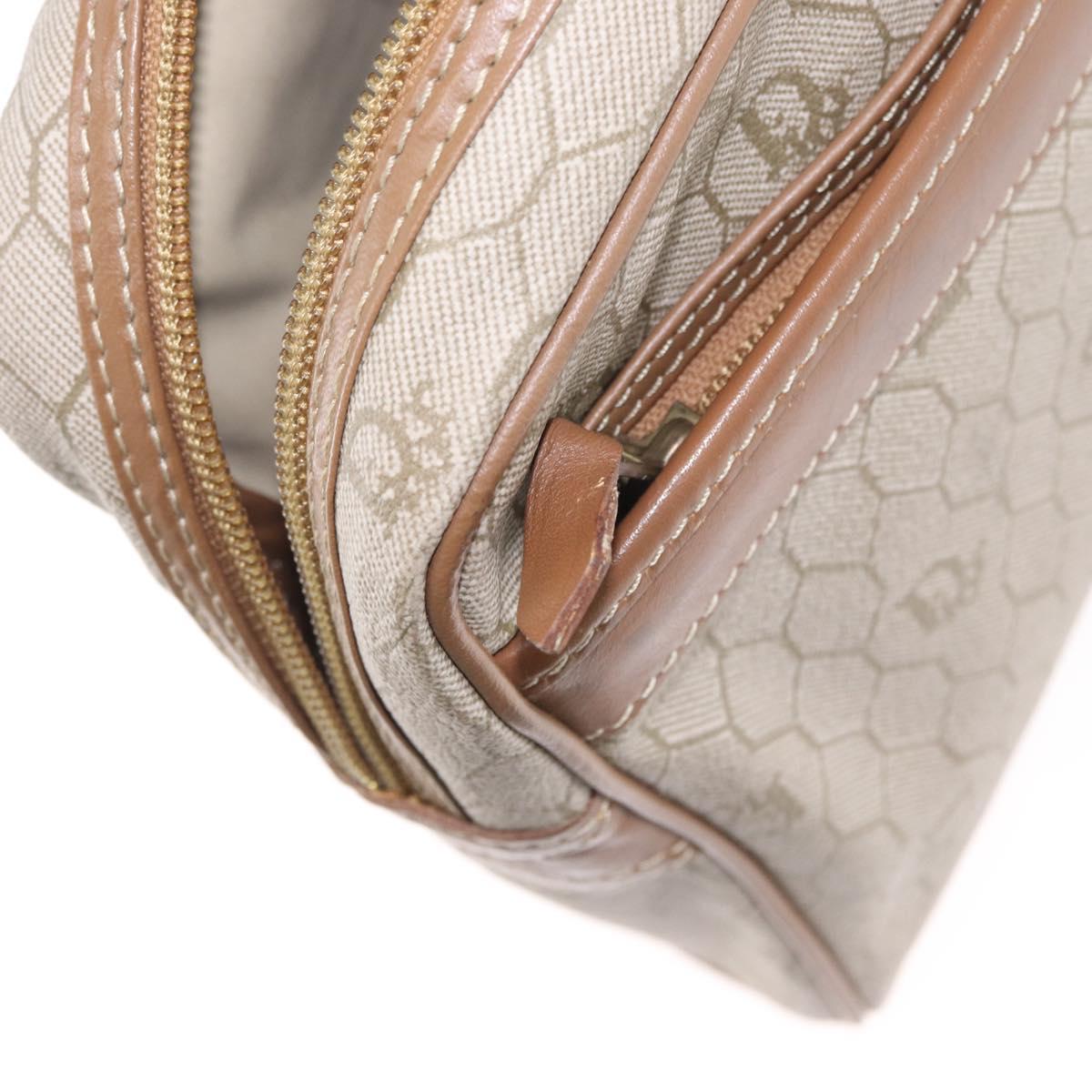 Christian Dior Honeycomb Canvas Clutch Bag PVC Beige Gold Auth fm5130