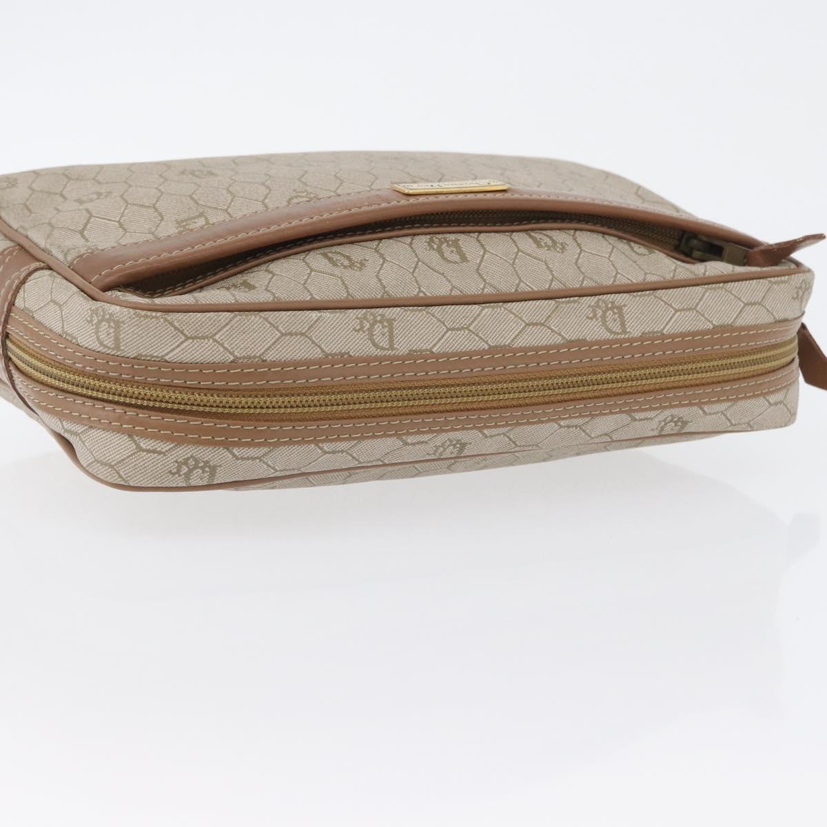 Christian Dior Honeycomb Canvas Clutch Bag PVC Beige Gold Auth fm5130
