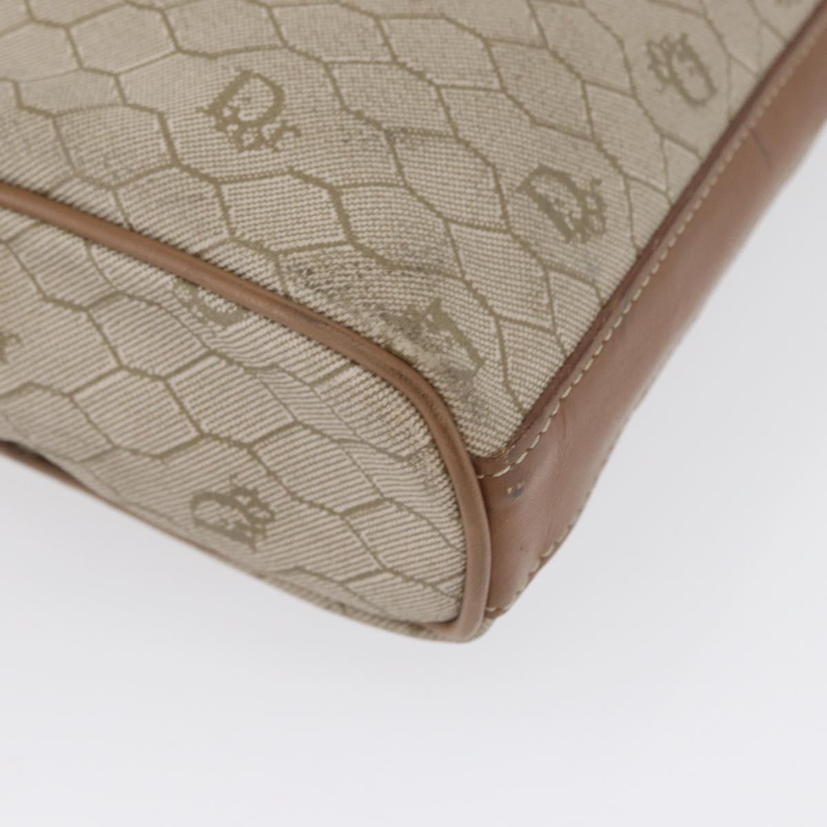 Christian Dior Honeycomb Canvas Clutch Bag PVC Beige Gold Auth fm5130