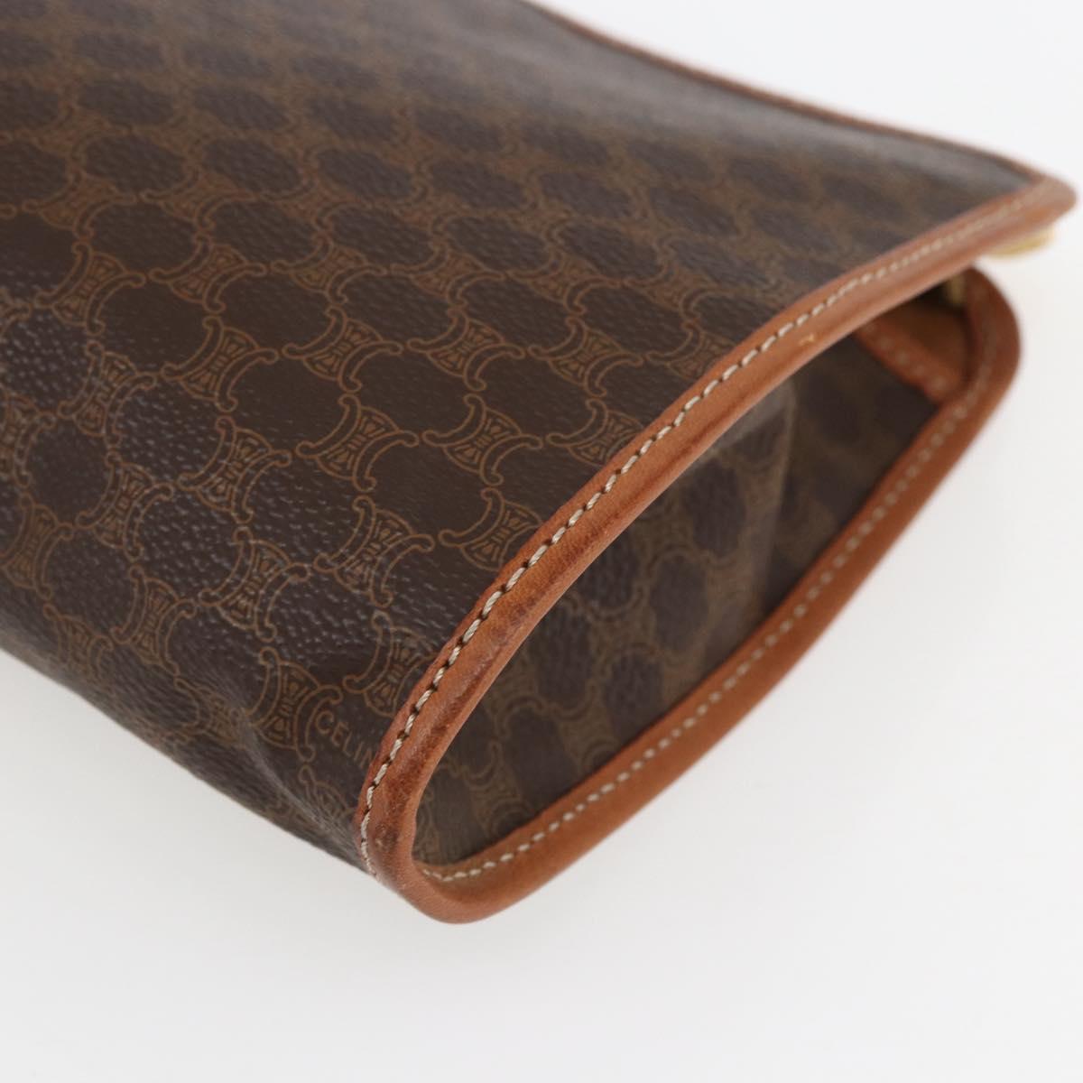 CELINE Macadam Canvas Clutch Bag PVC Leather Brown Gold Auth fm5133