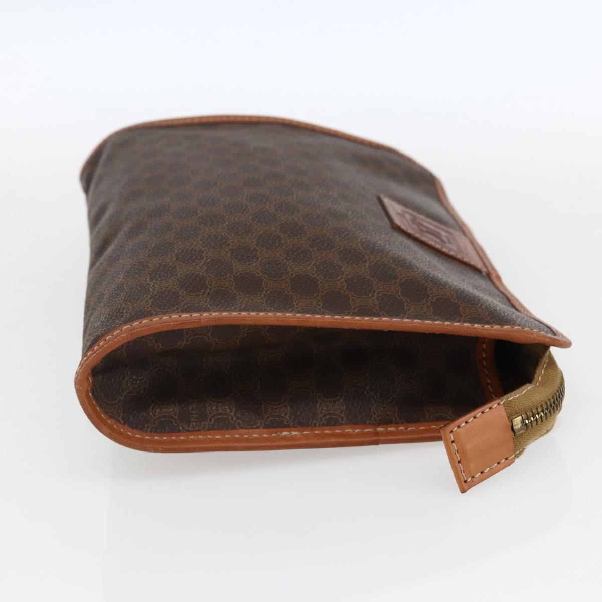CELINE Macadam Canvas Clutch Bag PVC Leather Brown Gold Auth fm5133