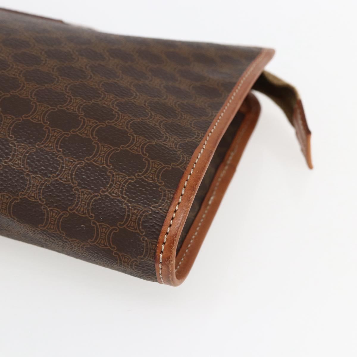CELINE Macadam Canvas Clutch Bag PVC Leather Brown Gold Auth fm5133