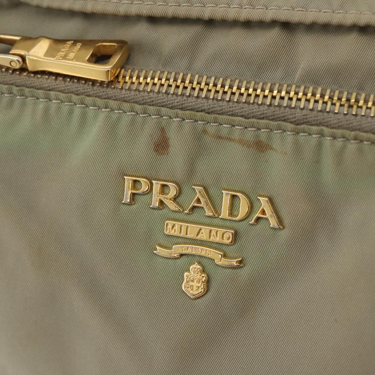 PRADA Shoulder Bag Nylon Leather Beige Gold Auth fm5136