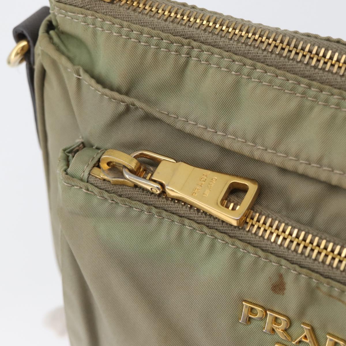 PRADA Shoulder Bag Nylon Leather Beige Gold Auth fm5136