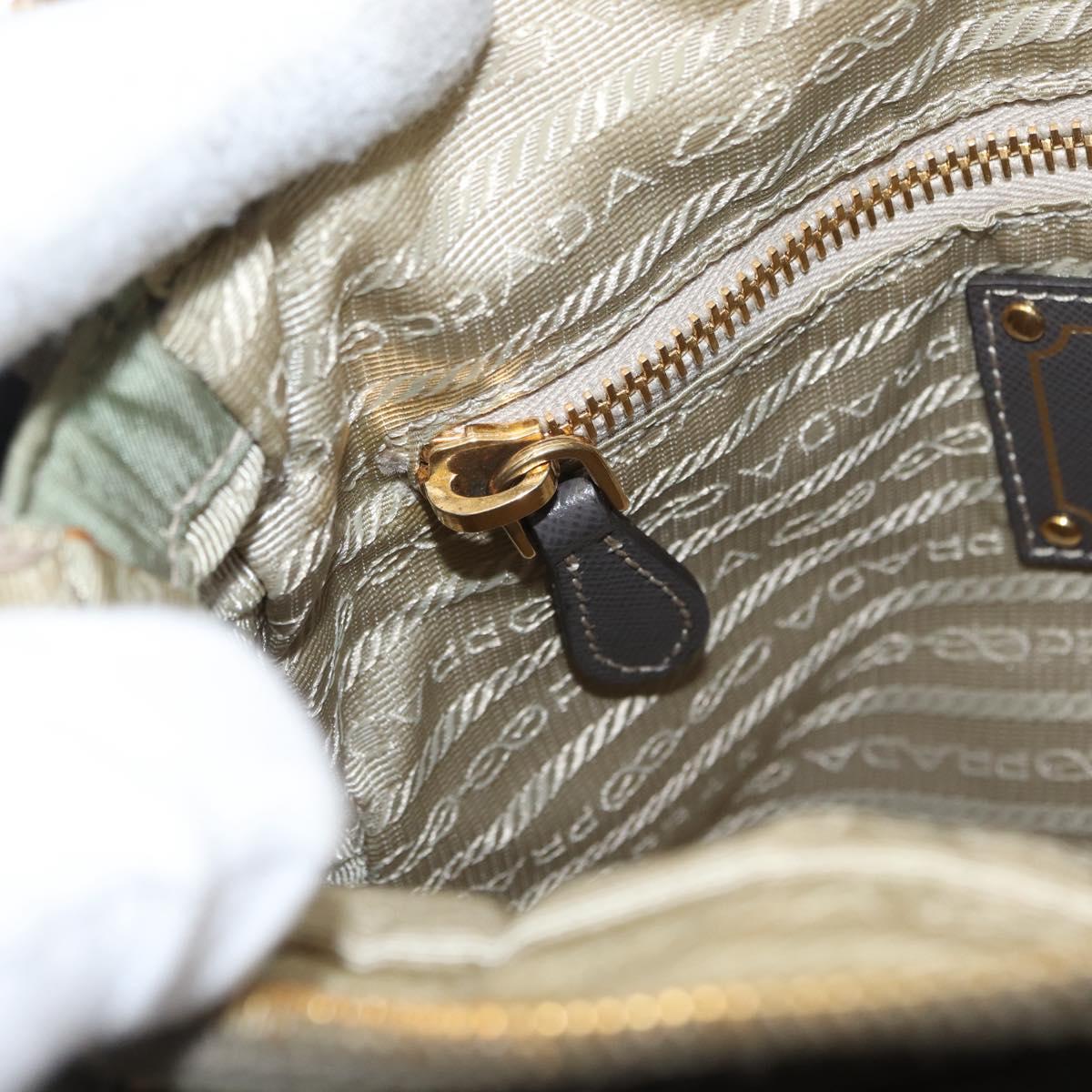 PRADA Shoulder Bag Nylon Leather Beige Gold Auth fm5136