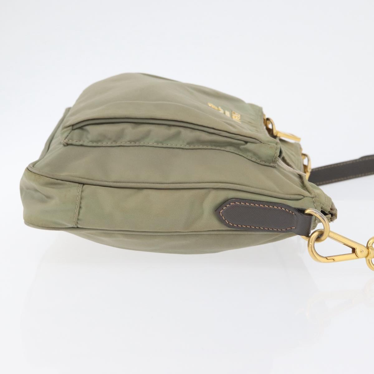 PRADA Shoulder Bag Nylon Leather Beige Gold Auth fm5136