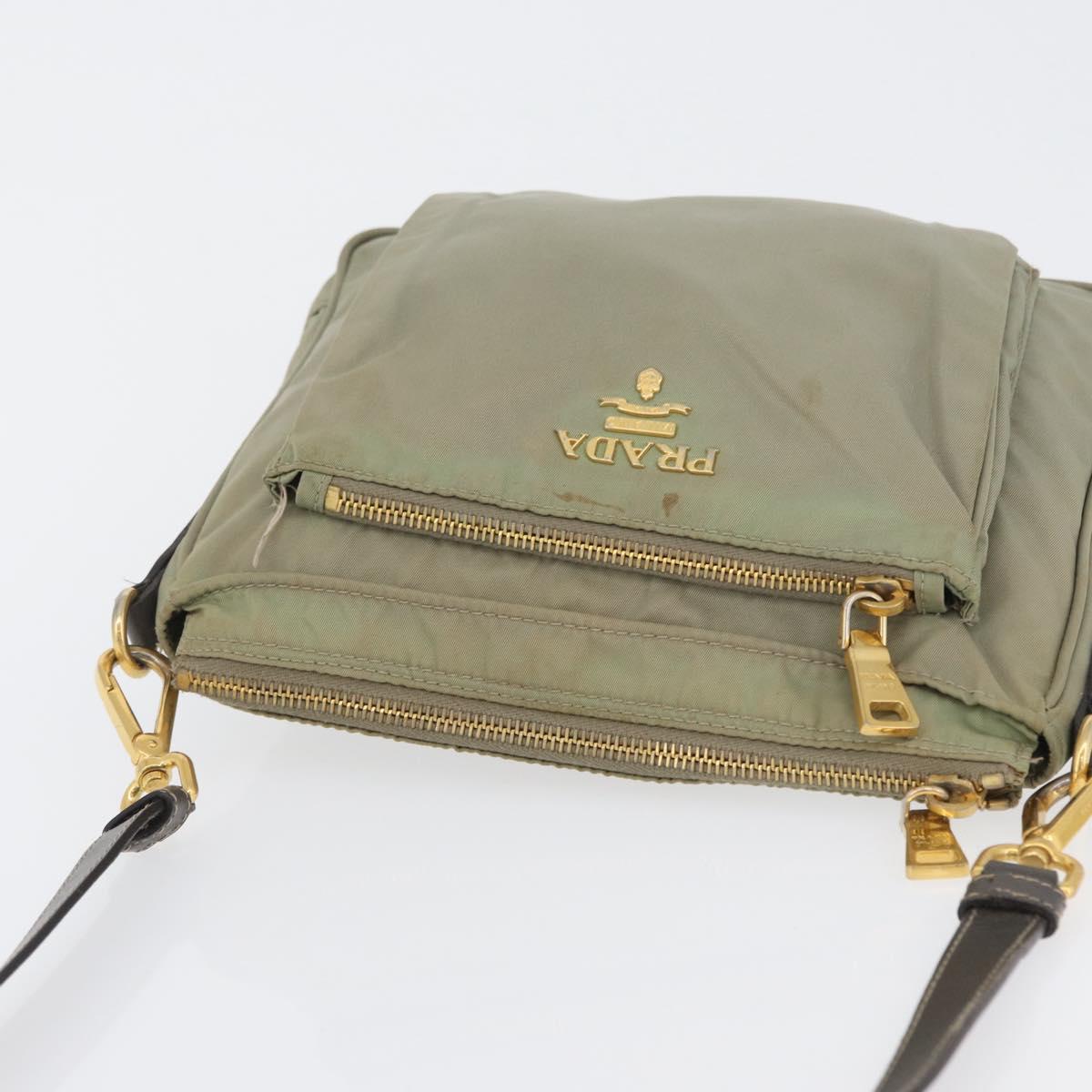 PRADA Shoulder Bag Nylon Leather Beige Gold Auth fm5136