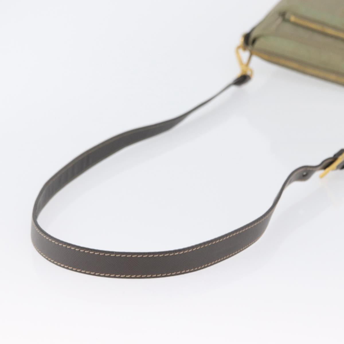 PRADA Shoulder Bag Nylon Leather Beige Gold Auth fm5136