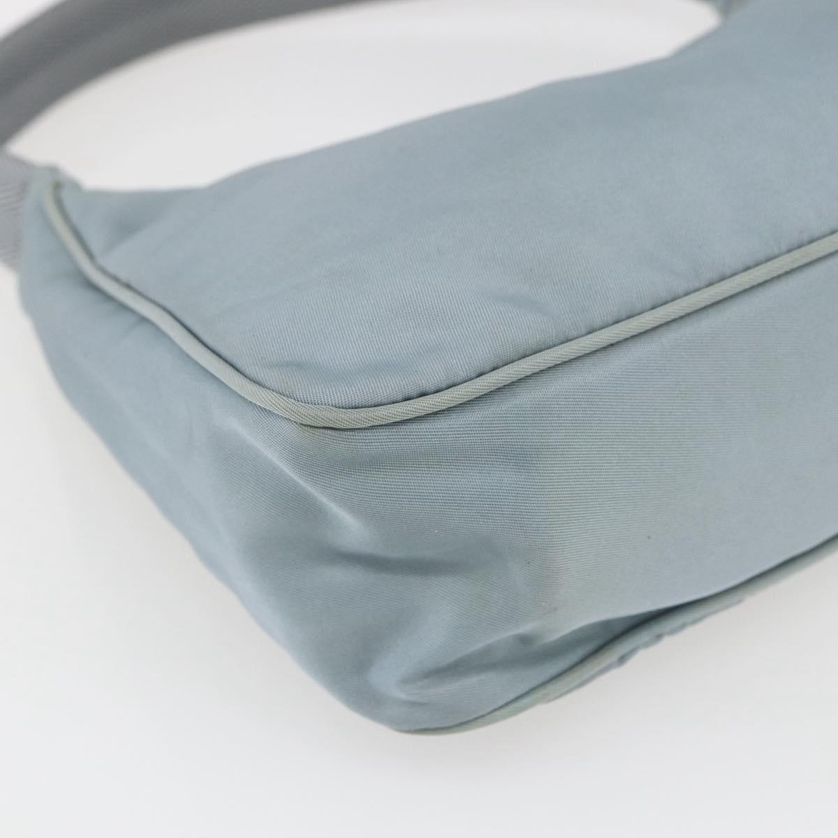 PRADA Hand Pouch Nylon Baby Blue Silver Auth fm5138