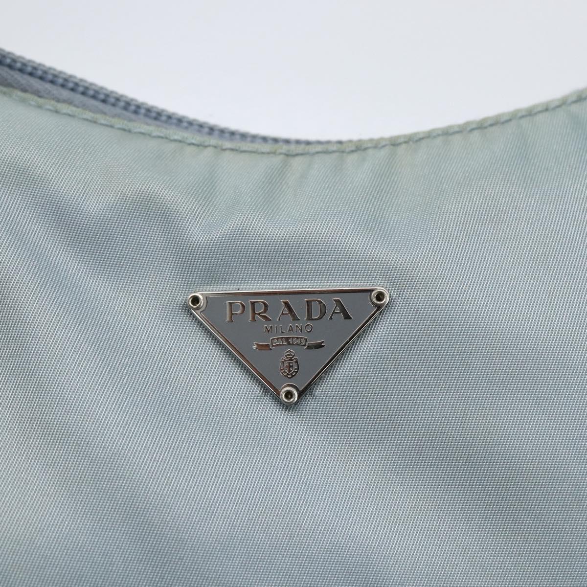 PRADA Hand Pouch Nylon Baby Blue Silver Auth fm5138
