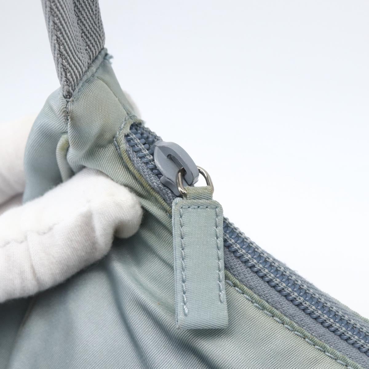 PRADA Hand Pouch Nylon Baby Blue Silver Auth fm5138
