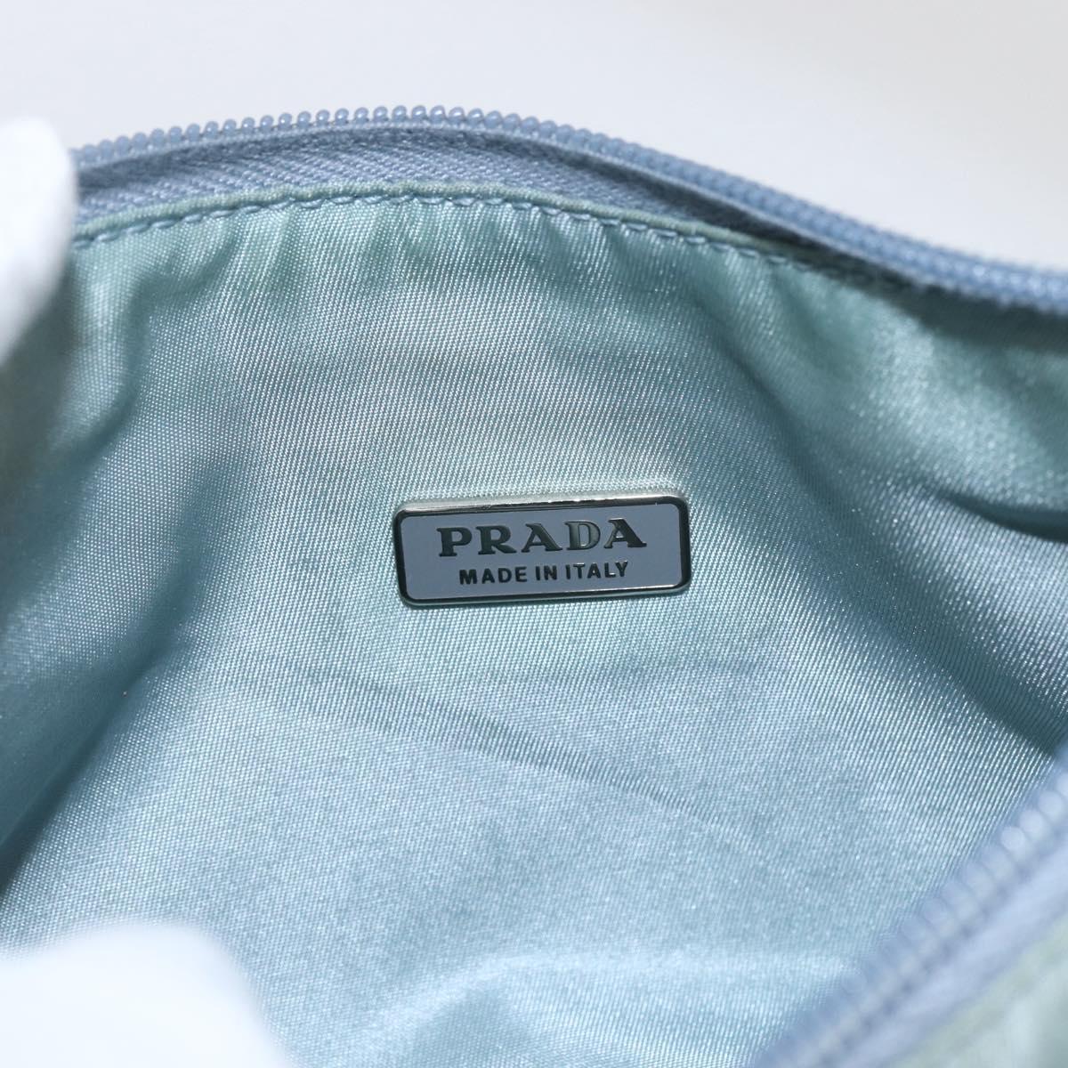 PRADA Hand Pouch Nylon Baby Blue Silver Auth fm5138