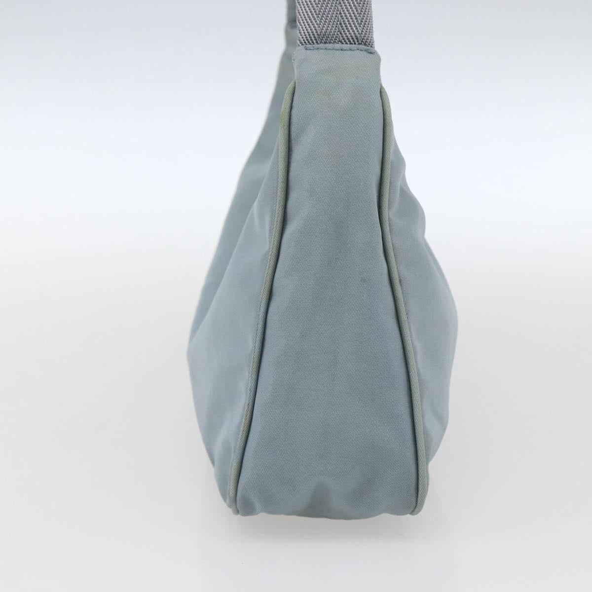 PRADA Hand Pouch Nylon Baby Blue Silver Auth fm5138