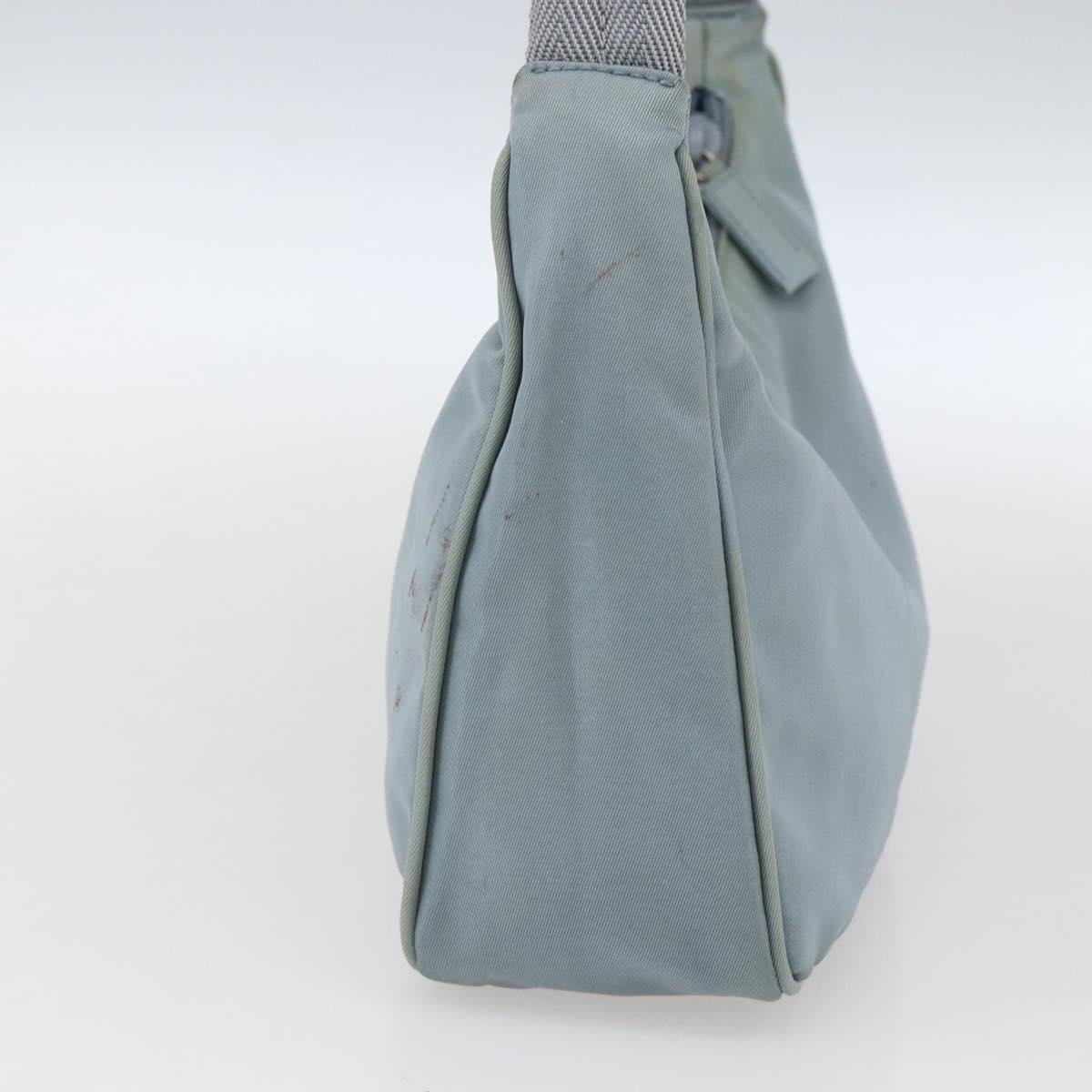 PRADA Hand Pouch Nylon Baby Blue Silver Auth fm5138