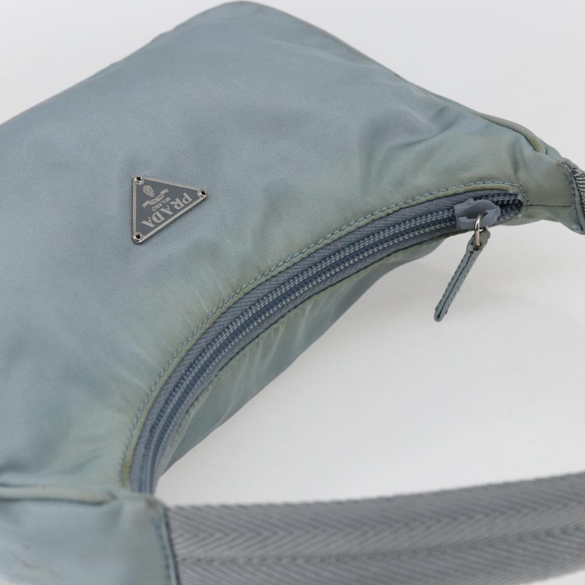 PRADA Hand Pouch Nylon Baby Blue Silver Auth fm5138