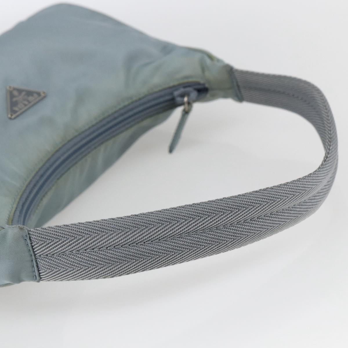 PRADA Hand Pouch Nylon Baby Blue Silver Auth fm5138