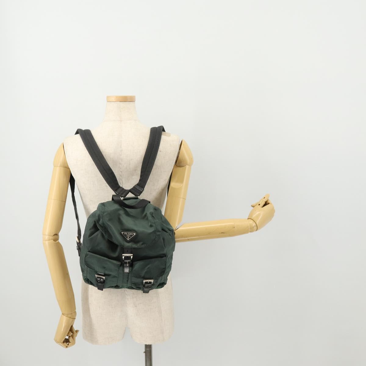 PRADA Backpack Nylon Green Silver Auth fm5140