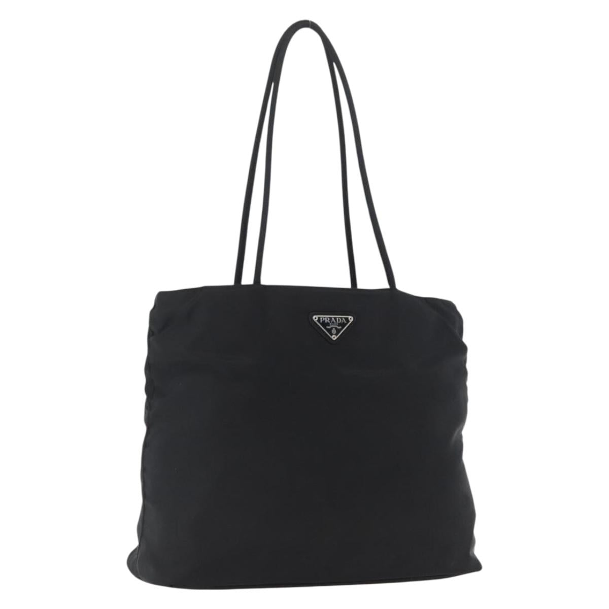 PRADA Tote Bag Nylon Black Silver Auth fm5142