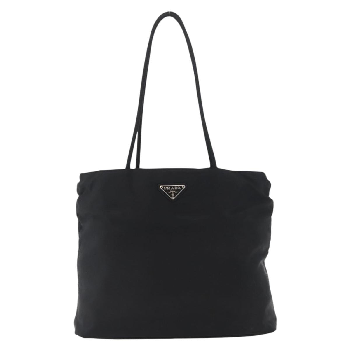 PRADA Tote Bag Nylon Black Silver Auth fm5142