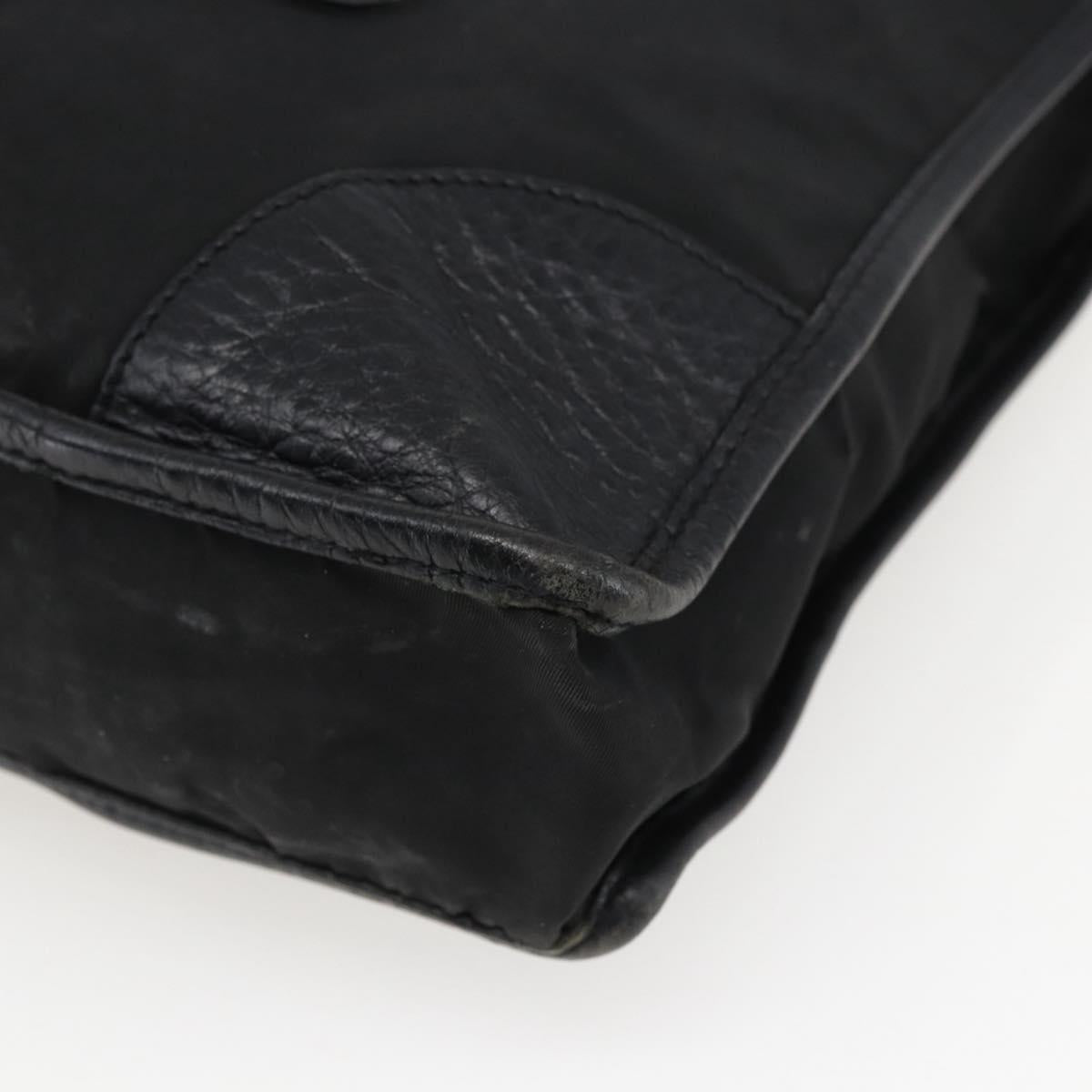PRADA Tote Bag Nylon Leather Black Gold Auth fm5143