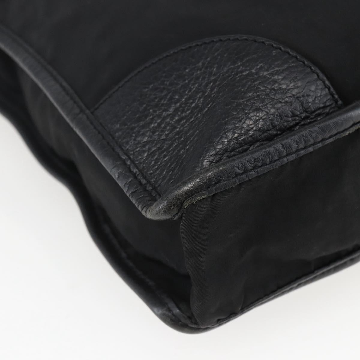 PRADA Tote Bag Nylon Leather Black Gold Auth fm5143