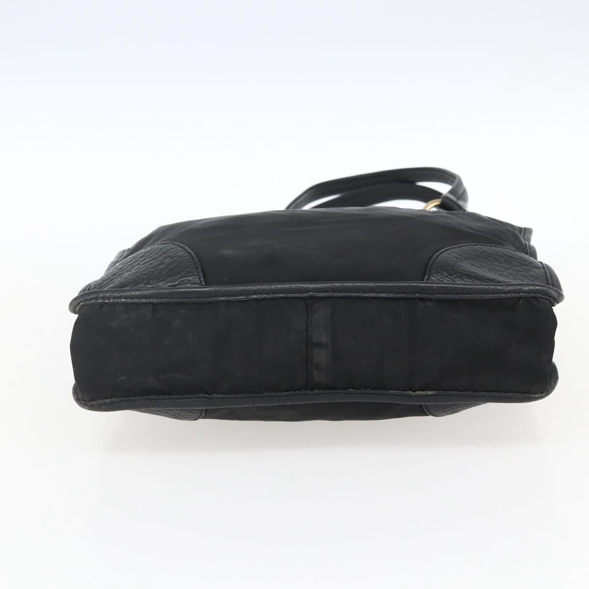 PRADA Tote Bag Nylon Leather Black Gold Auth fm5143